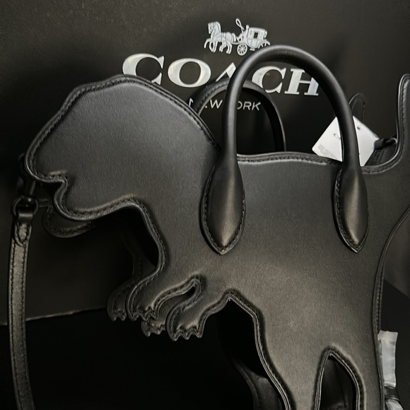 NWT Coach Rexy Runway Bag Leather Signature Canvas Dinosaur Purse Black Handle - Picture 7 of 9